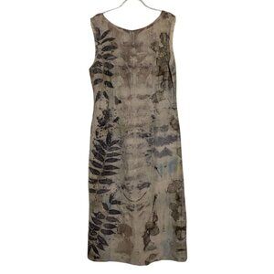 GIgi Renee Ecoprint Leaf Midi Dress Womens Size Medium Beige Botanical Boho